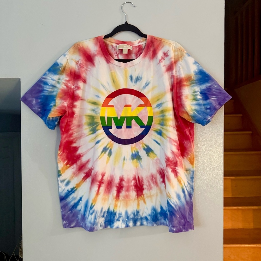 Unisex Michael Kors Rainbow Tie-Dye Short Sleeve Tee EUC